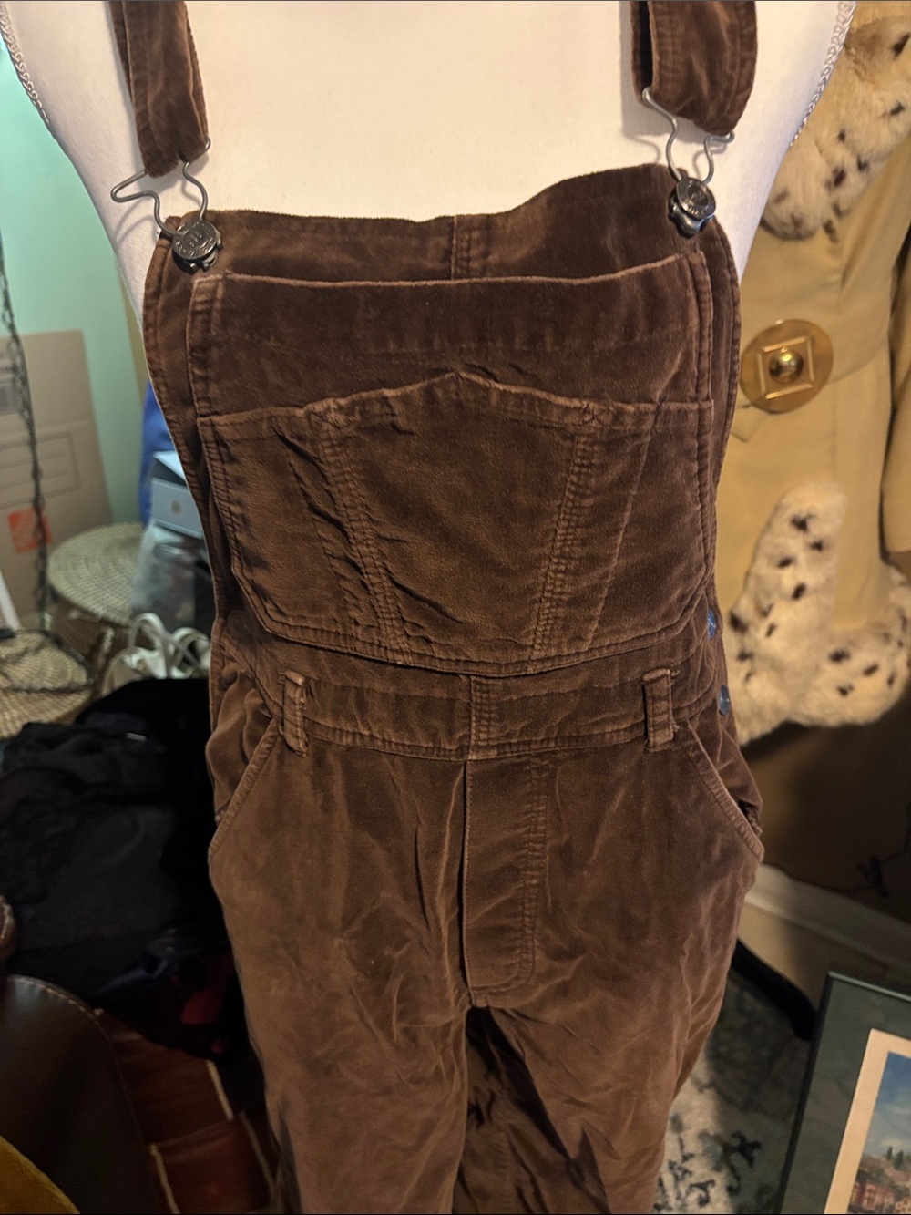 Vintage 90’s brown velvet overalls Sz Small